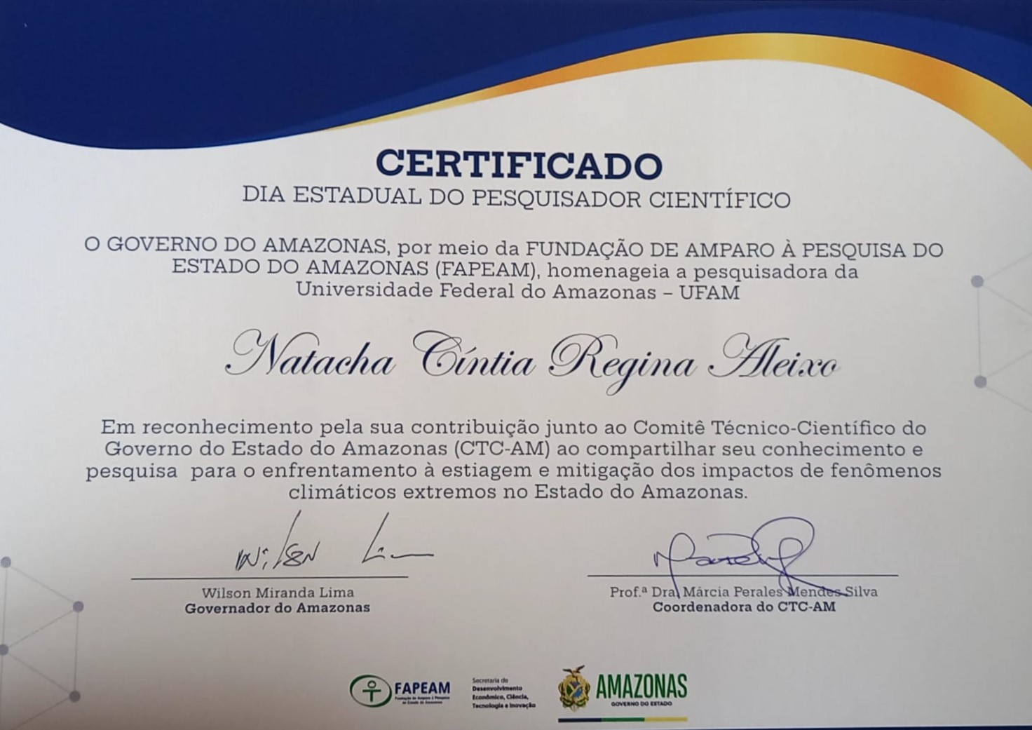 Pesquisadora do DEGEOG é Homenageada pelo Governo do Estado do Amazonas